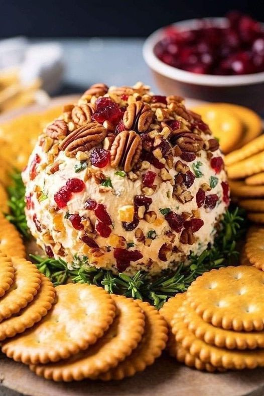 Cheese ball with walnuts and blueberries